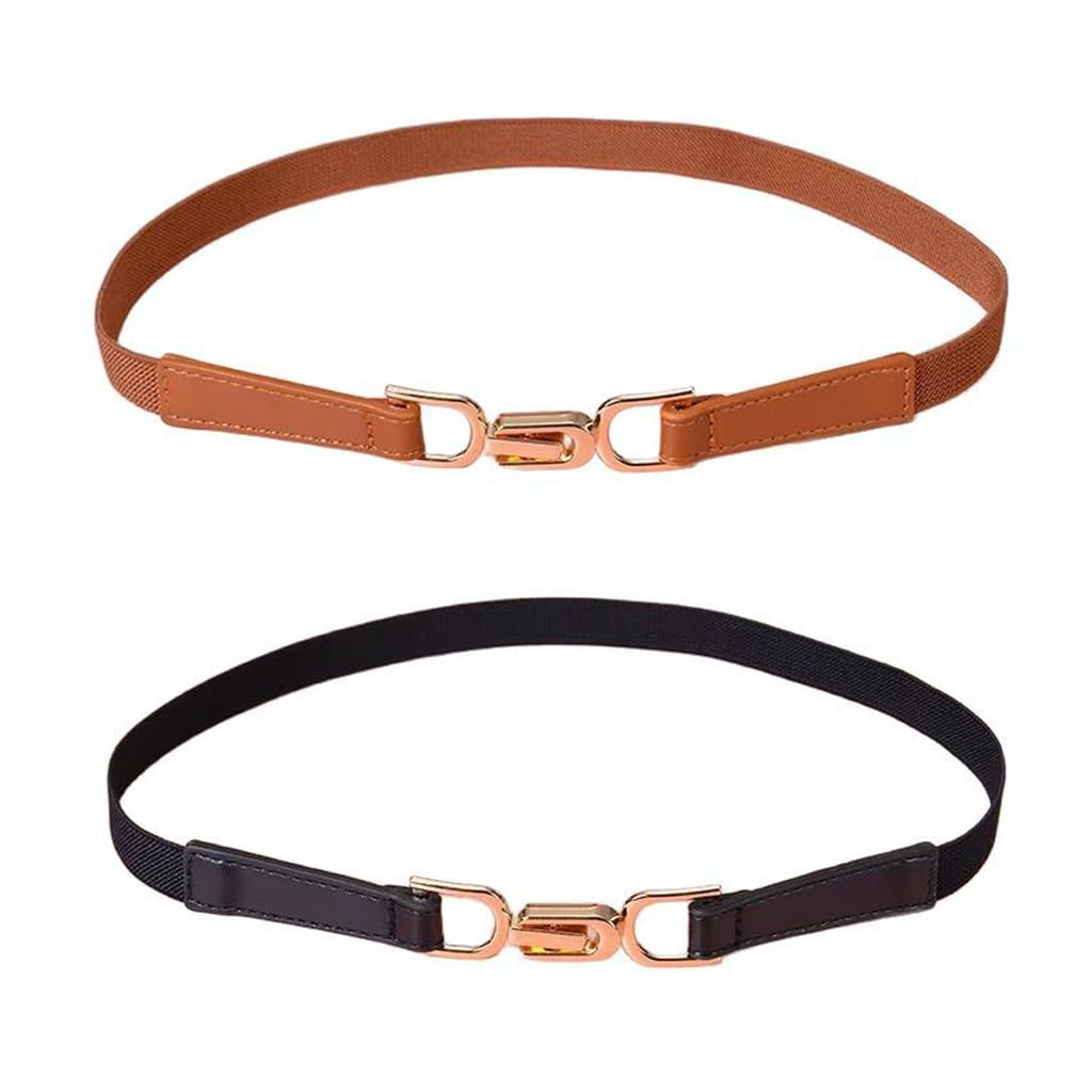 PALAY® 2pcs Women Classic Leather Belt With Square Gold Silver Buckle For Jeans Pants - Black & Brown PALAY® 2pcs Women Classic Leather Belt With Square Gold Silver Buckle For Jeans Pants - Black & Brown